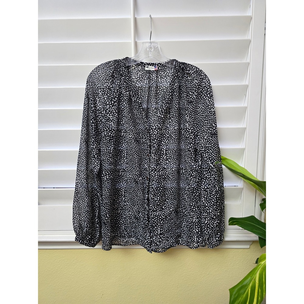 Kut from the Kloth Black Polka Dot Sheer Longsleeve Top Medium - Picture 1 of 4